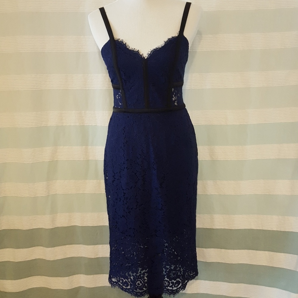 NWT Lace dress with piping and sheer panels
